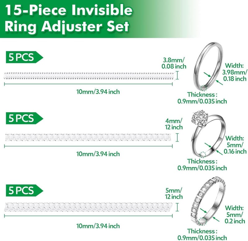 Anpro Ring Sizer Adjusters for Loose Rings - 15-Pack Multiple Styles, Invisible Spacer Guards & Tighteners for Women, Fits Almost Any Ring - Image 4